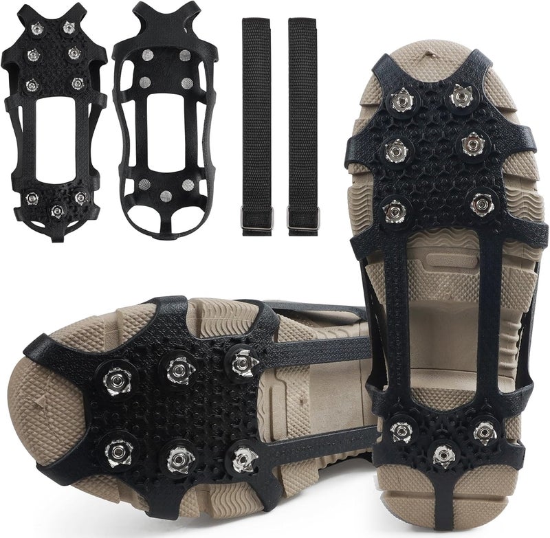 VATEICO Ice Snow Cleats for Shoes and Boots Snow Traction Crampons Ice Gripper for Walking on Snow and Ice 9-Studs Non Slip Ice Cleats Rubber Overshoe Slip-on Stretch Footwear Winter Hiking Climbing XLarge - Image 1