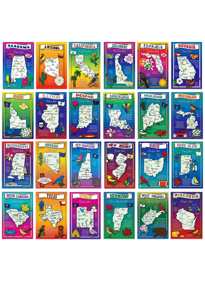 Postcard Fair U.S. State Map Postcard Set. 50 modern post card variety pack. Illustrated postcards with maps of all fifty states of the United States of America. Made in USA.  - Image 1
