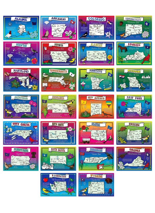 Postcard Fair U.S. State Map Postcard Set. 50 modern post card variety pack. Illustrated postcards with maps of all fifty states of the United States of America. Made in USA.  - Image 2