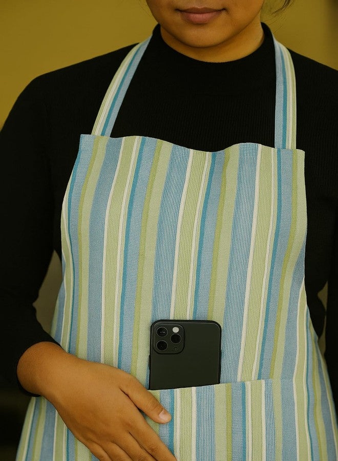 CRAZYWEAVES chef cotton kitchen apron for women and men 100% Cotton apron with double pockets washable thick cotton apron blue stripe with 1 big center pocket (Blue Stripe) - Image 5