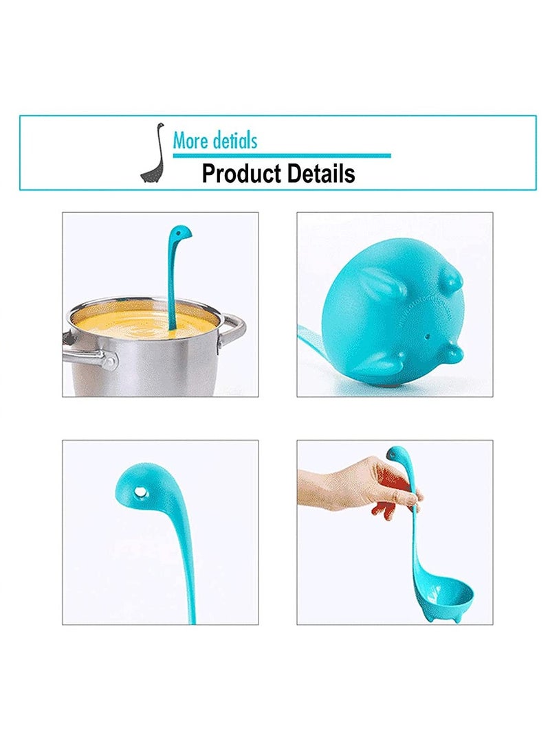 SYOSI Soup Ladle Spons Loch Ness Monster Spoon Cute Kitchenware Household Gadgets 3 PCS Dinosaur Long Handle Standing Plastic Generic Cartoon Design (Lake Blue/Grass Green/Rose Red) - Image 4