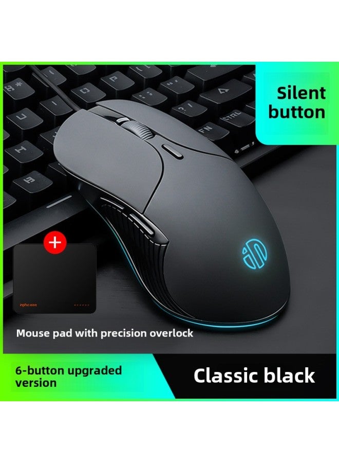 Gaming Mouse Notebook Mute Desktop Office Silent PB1 Cable Electric Competition Special Computer Machinery-Color:Classic Black [6-button Upgraded Version Qingying + Mouse Pad-Interface:Official Standard  - Image 1