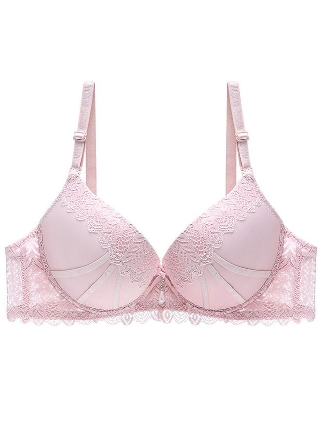 Loquat - Comfy Solid Color B C Cup Lace Bra Women's Underwear Pink - Image 1