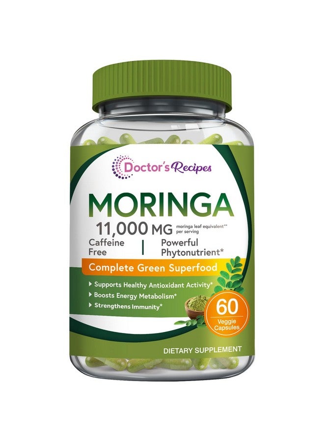 Doctor's Recipes Moringa 11,000 mg Strength, Complete Green Superfood, Natural Antioxidant Support, Non-GMO, 60 Vegan Caps, No Caffeine Soy Gluten - Image 1