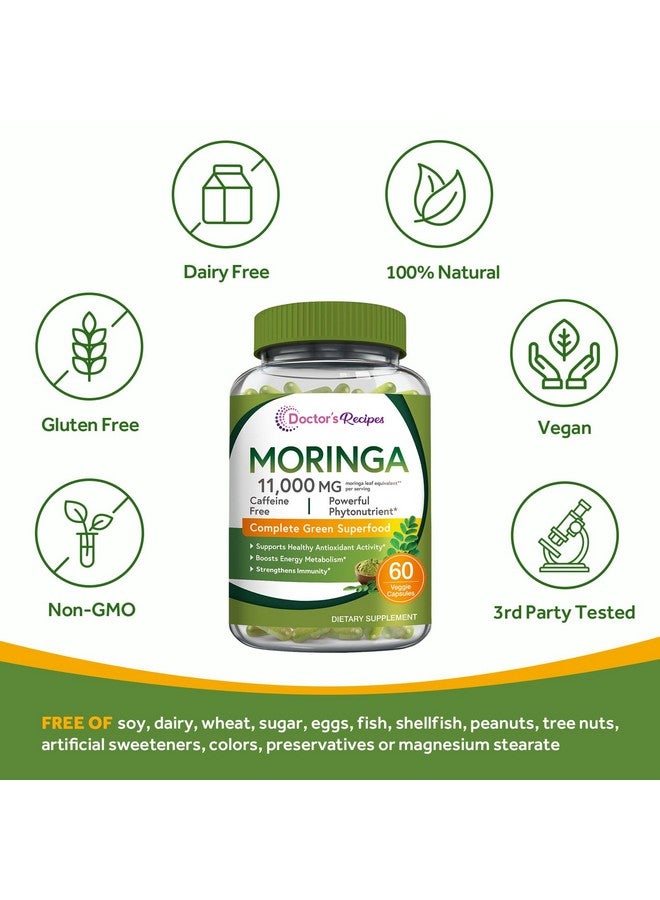 Doctor's Recipes Moringa 11,000 mg Strength, Complete Green Superfood, Natural Antioxidant Support, Non-GMO, 60 Vegan Caps, No Caffeine Soy Gluten - Image 5