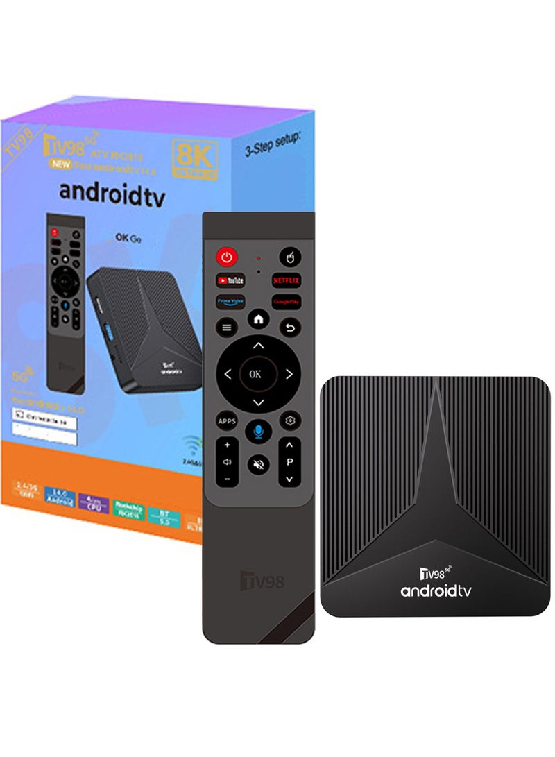 SYXUMLKLS Android TV Box 14.0 4K 2GB RAM 16GB ROM, Support Dual-WiFi 2.4G/5G WIFI6 with Voice Remote Control - Image 1