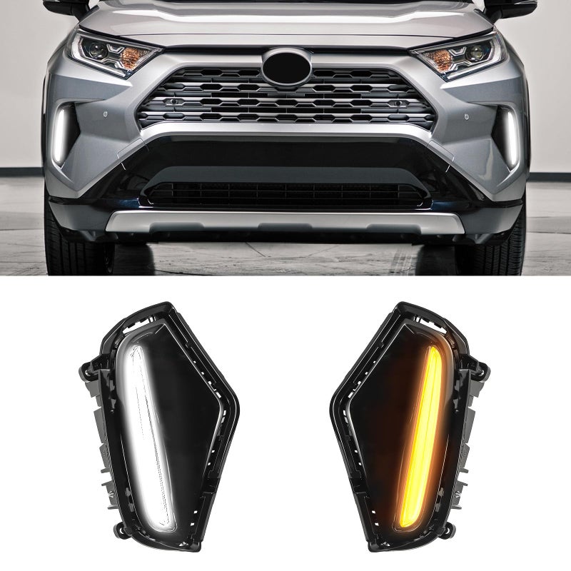 Fancemot LED Fog Lights White Daytime Running Lights DRL Amber Turn Signal Lights Compatible with 20192025 5th Gen Toyota RAV4