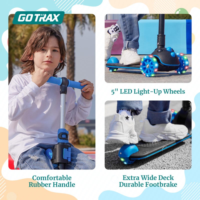 Gotrax KS3 Pro Kick Scooter for Kids, One Key Removable Seat & 3 Extra Wide PU Light-Up Wheels and Anti-Slip Deck, Adjustable Height Handlebar and Lean-to-Steer, Foldable Scooter for Children Aged 2-8 - Image 5