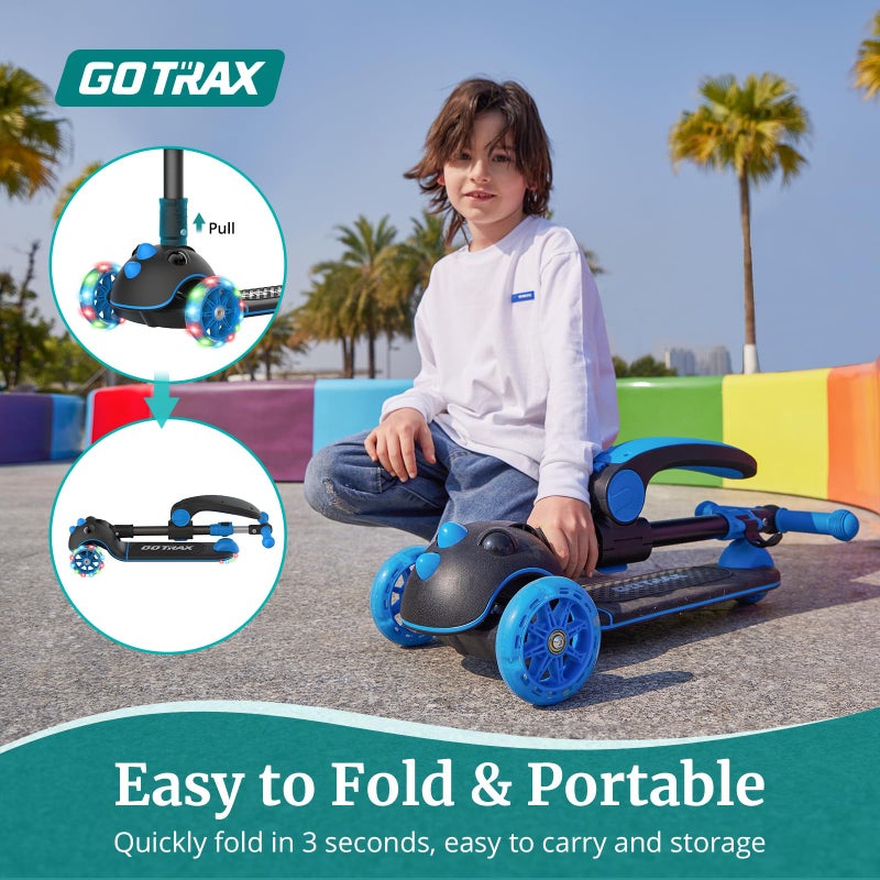 Gotrax KS3 Pro Kick Scooter for Kids, One Key Removable Seat & 3 Extra Wide PU Light-Up Wheels and Anti-Slip Deck, Adjustable Height Handlebar and Lean-to-Steer, Foldable Scooter for Children Aged 2-8 - Image 3