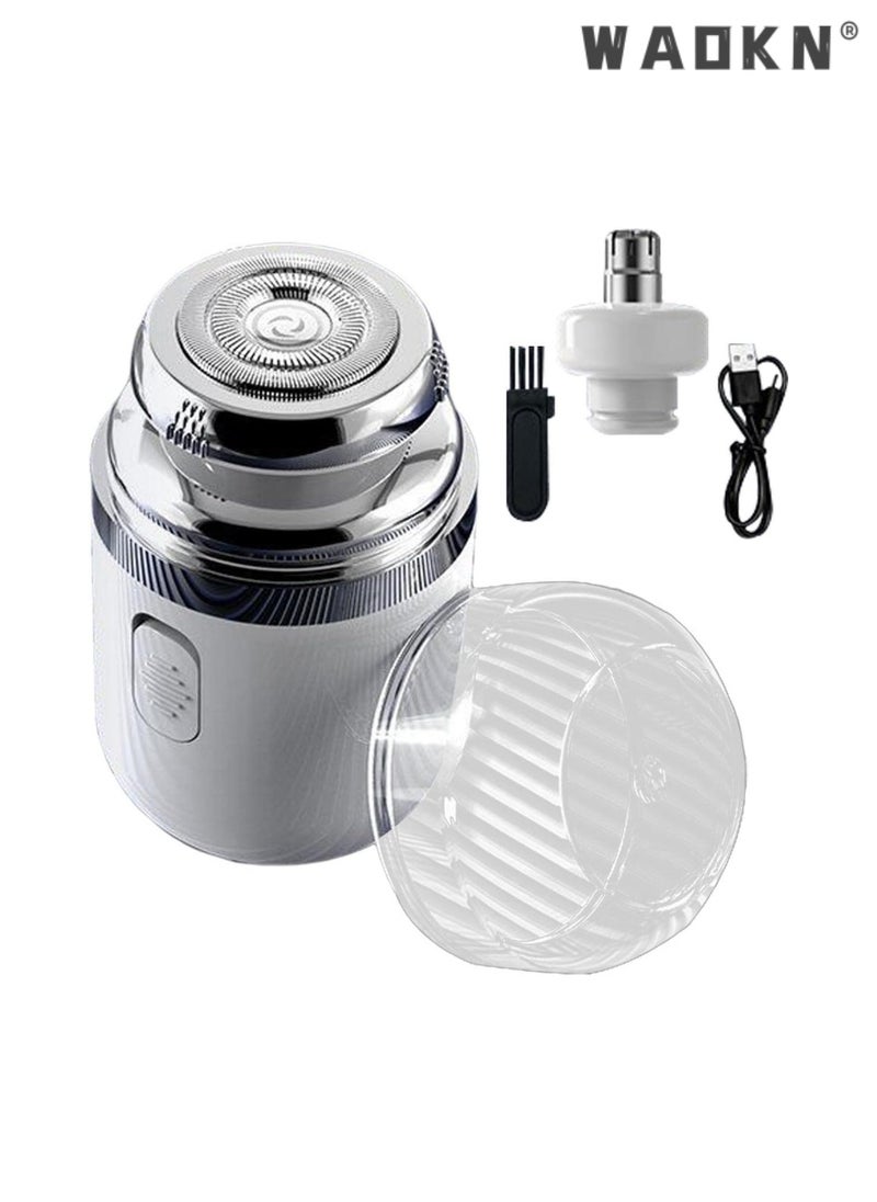WAOKN - Mini Electric Razor - 2-in-1 Portable Capsule Electric Shaver Nose Hair Trimmer Fashion Electric Shaver for Men Face | Mobile Pocket Size Foil Shaver, Washable USB Rechargeable Beard Shaver（White） - Image 1