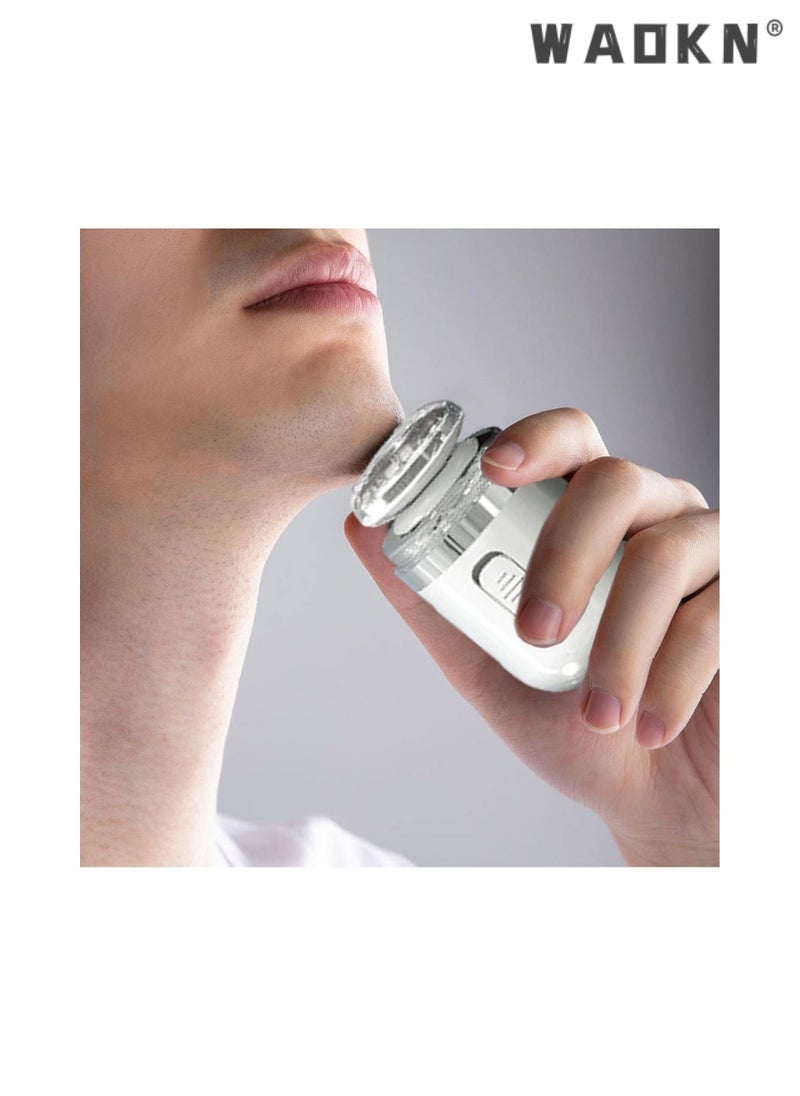 WAOKN - Mini Electric Razor - 2-in-1 Portable Capsule Electric Shaver Nose Hair Trimmer Fashion Electric Shaver for Men Face | Mobile Pocket Size Foil Shaver, Washable USB Rechargeable Beard Shaver（White） - Image 1