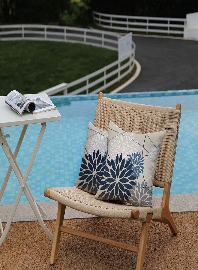DFXSZ Blue and Gray Dahlia Floral Pillow Covers 16x16 Set of 2 Outdoor Waterproof White Colored Decorative Throw Pillows Summer Pillowcase Linen Cushion Case Decor for Couch Patio Funiture Garden Porch - Image 3