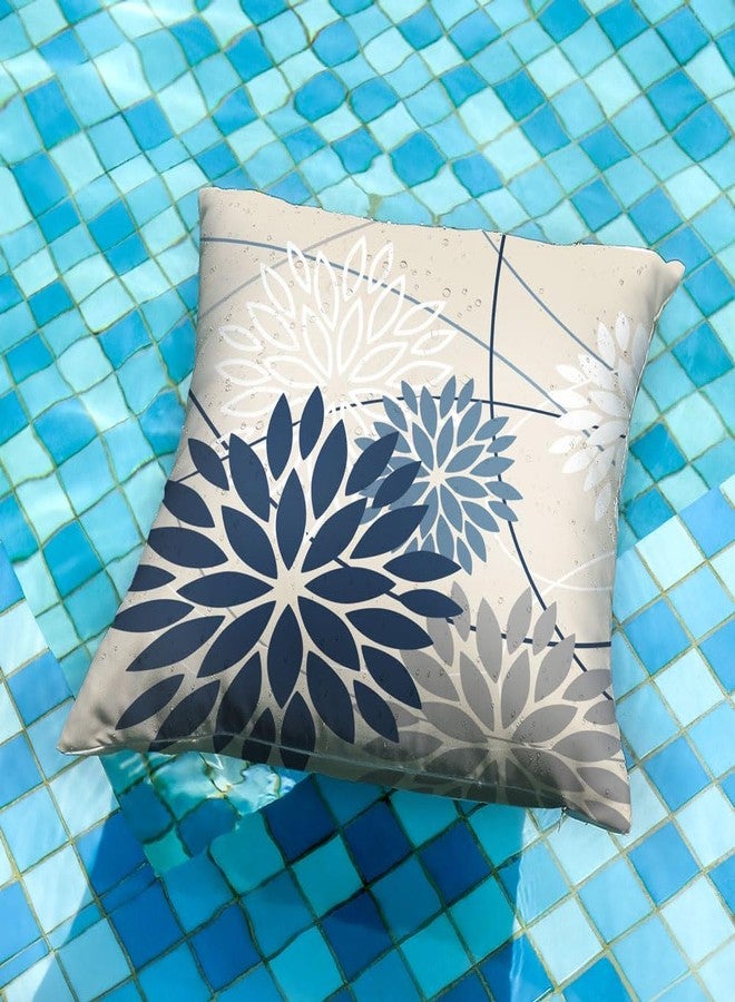 DFXSZ Blue and Gray Dahlia Floral Pillow Covers 16x16 Set of 2 Outdoor Waterproof White Colored Decorative Throw Pillows Summer Pillowcase Linen Cushion Case Decor for Couch Patio Funiture Garden Porch - Image 2