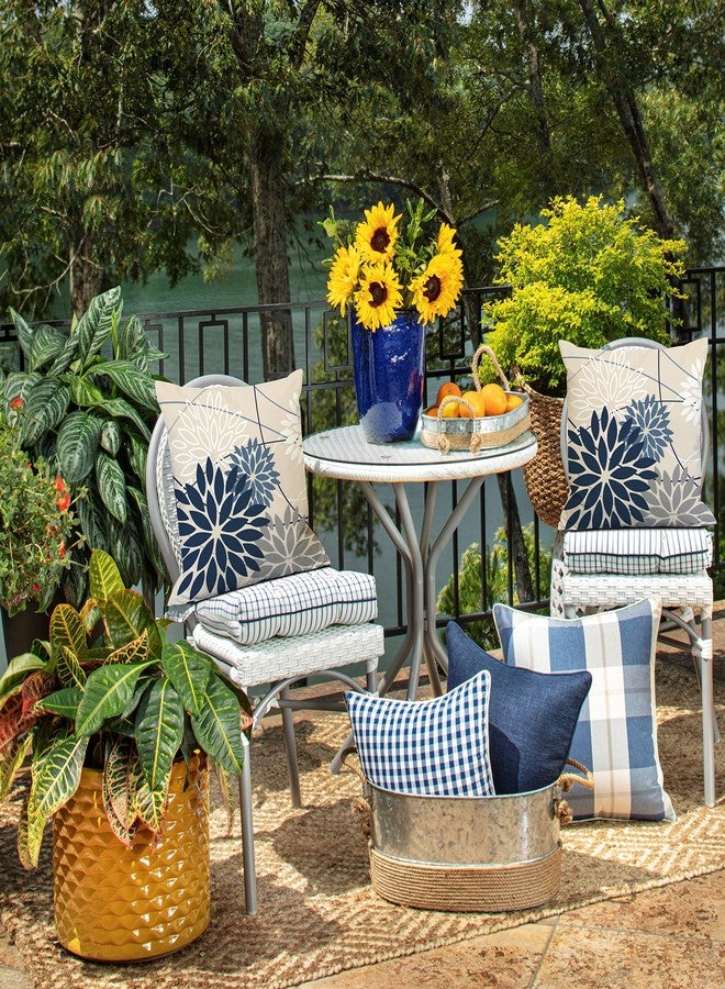 DFXSZ Blue and Gray Dahlia Floral Pillow Covers 16x16 Set of 2 Outdoor Waterproof White Colored Decorative Throw Pillows Summer Pillowcase Linen Cushion Case Decor for Couch Patio Funiture Garden Porch - Image 5