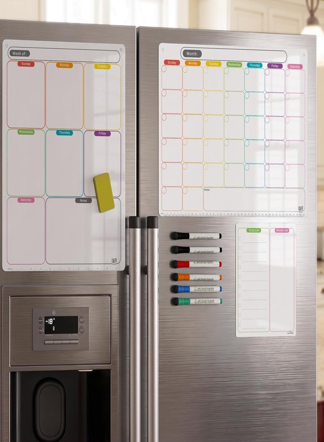 MAG-FANCY Magnetic Dry Erase Calendar Set for Fridge, 3-Piece Vertical Planning Board Kit with Monthly Calendar, Weekly Planner and Notepad, Includes 6 Fine Tip Markers & Eraser - Image 3