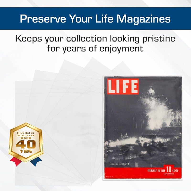 BCW Resealable Life Magazine Bags - 100 Pack | Crystal Clear Polypropylene | Archival Quality |Store Collectible Life Magazines | Exterior 11 1/8 x 14 1/4 - Image 2