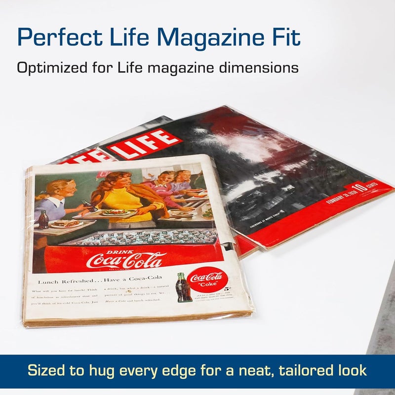 BCW Resealable Life Magazine Bags - 100 Pack | Crystal Clear Polypropylene | Archival Quality |Store Collectible Life Magazines | Exterior 11 1/8 x 14 1/4 - Image 5
