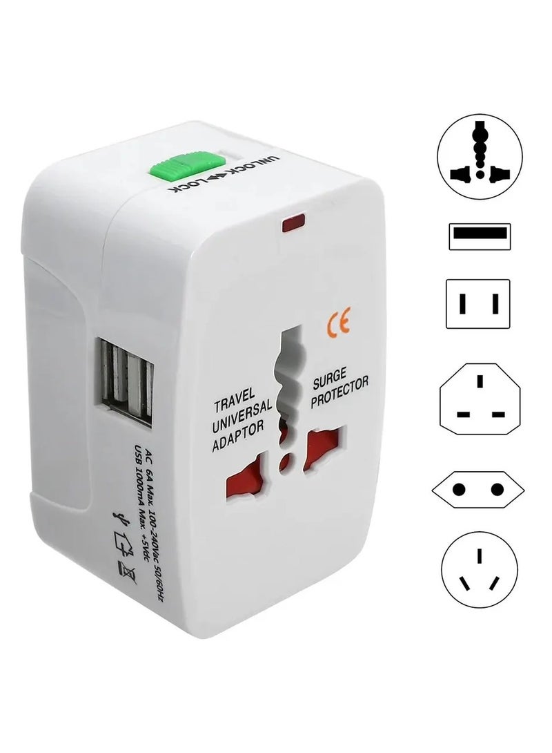 قابس مشترك محول عالمي محمول للسفر متوافق مع اغلب الاجهزة الدولية 2 منفذ USB و منافذ UE US AU UK AC ower العالمية  - Image 1