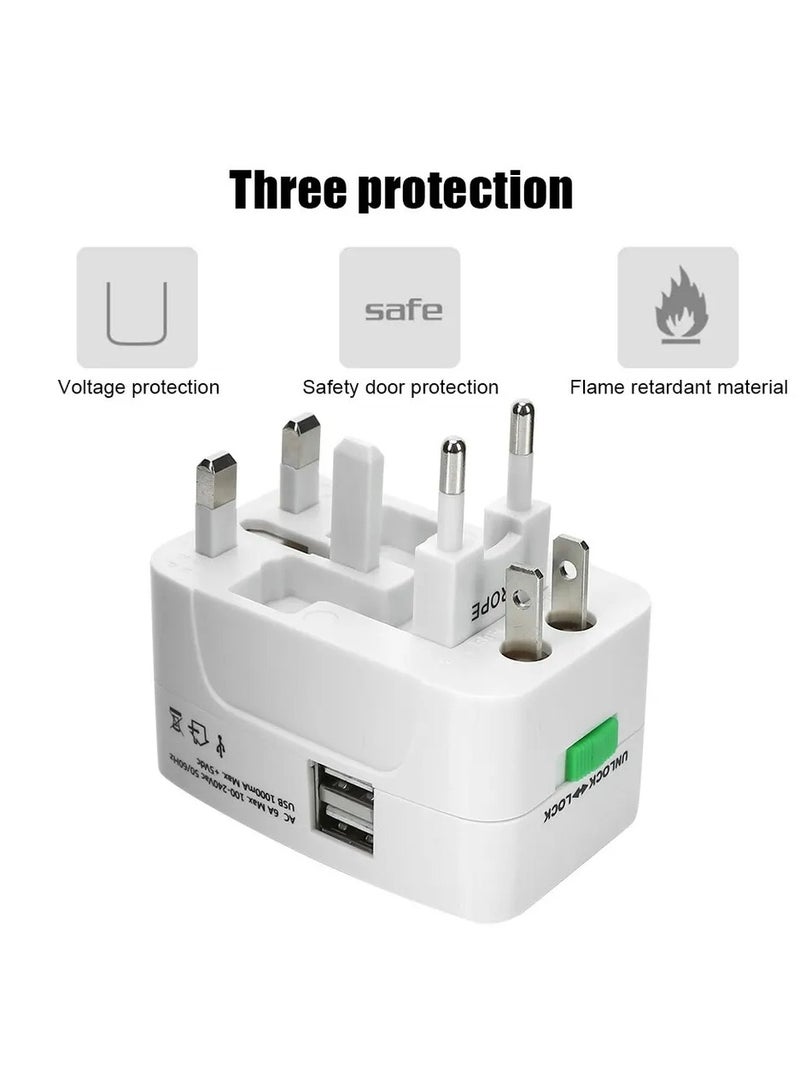قابس مشترك محول عالمي محمول للسفر متوافق مع اغلب الاجهزة الدولية 2 منفذ USB و منافذ UE US AU UK AC ower العالمية  - Image 2