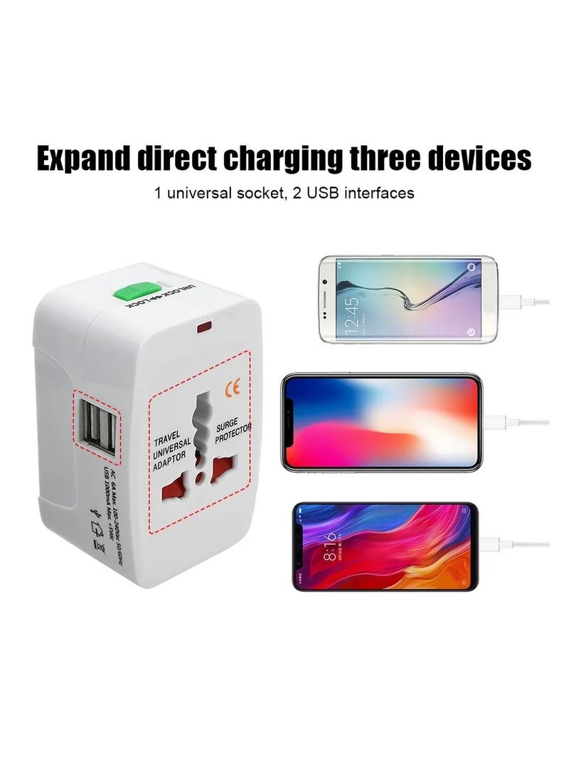 قابس مشترك محول عالمي محمول للسفر متوافق مع اغلب الاجهزة الدولية 2 منفذ USB و منافذ UE US AU UK AC ower العالمية  - Image 3
