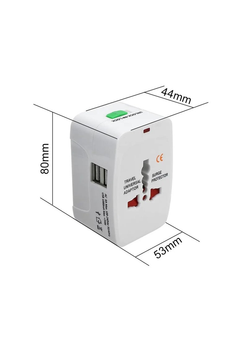 قابس مشترك محول عالمي محمول للسفر متوافق مع اغلب الاجهزة الدولية 2 منفذ USB و منافذ UE US AU UK AC ower العالمية  - Image 5