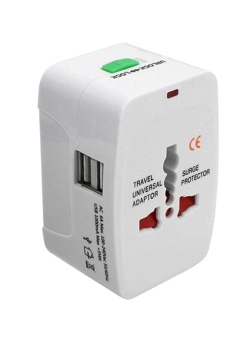 قابس مشترك محول عالمي محمول للسفر متوافق مع اغلب الاجهزة الدولية 2 منفذ USB و منافذ UE US AU UK AC ower العالمية