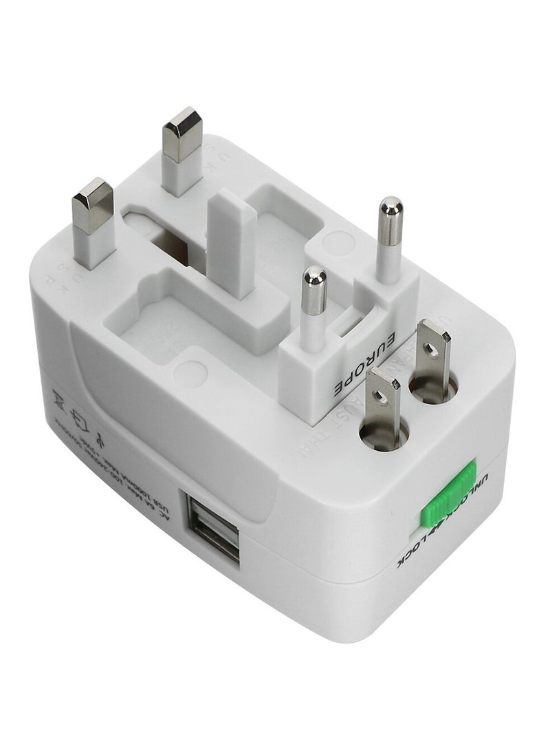 قابس مشترك محول عالمي محمول للسفر متوافق مع اغلب الاجهزة الدولية 2 منفذ USB و منافذ UE US AU UK AC ower العالمية