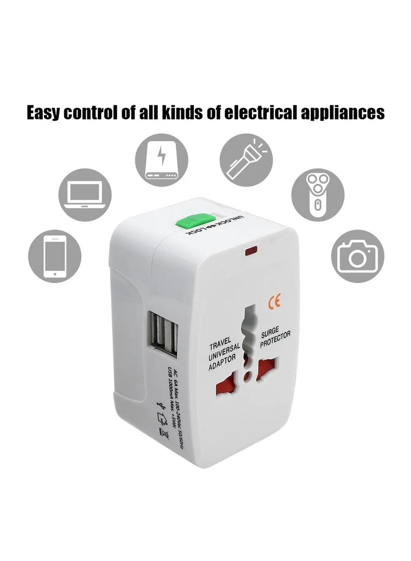 قابس مشترك محول عالمي محمول للسفر متوافق مع اغلب الاجهزة الدولية 2 منفذ USB و منافذ UE US AU UK AC ower العالمية