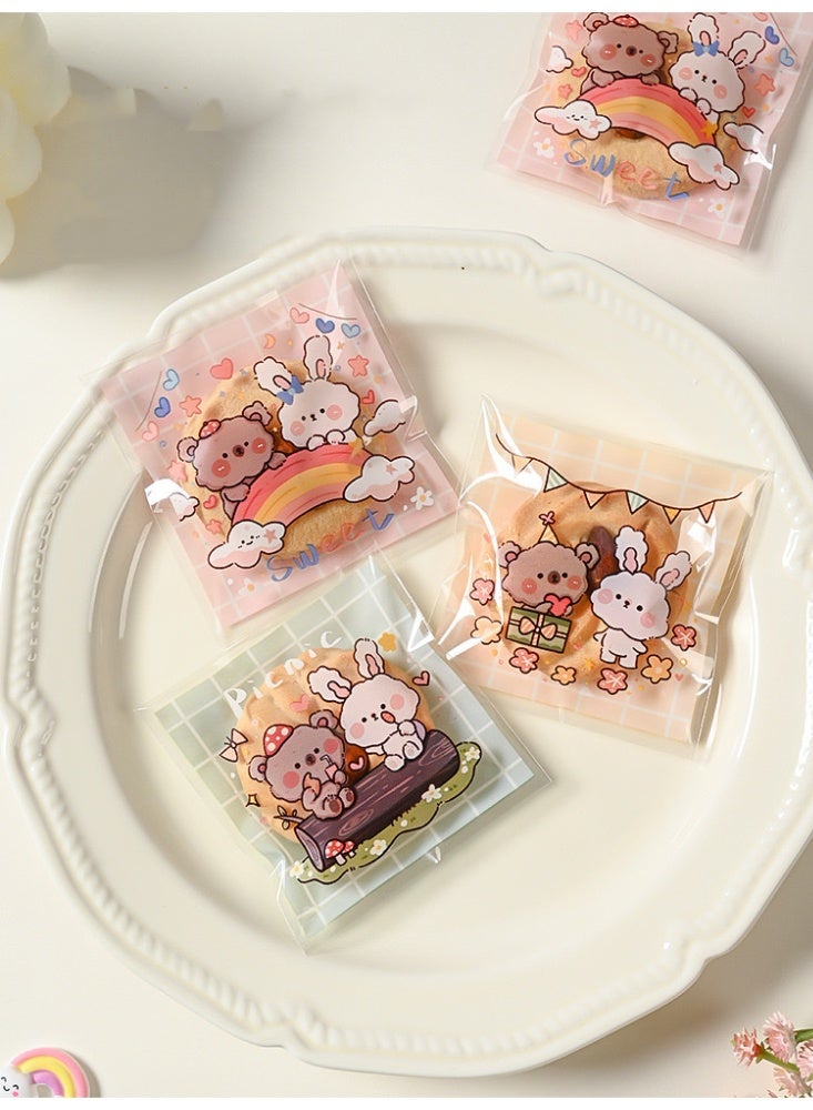 Neonix 100 PCS Resealable Cute Cookie Bags, 7 x 7 cm Self Adhesive Treat Bags, Flat Cellophane Goody Bags for Kids Party, Favor Candies and Desserts (Multicolors) - Image 1