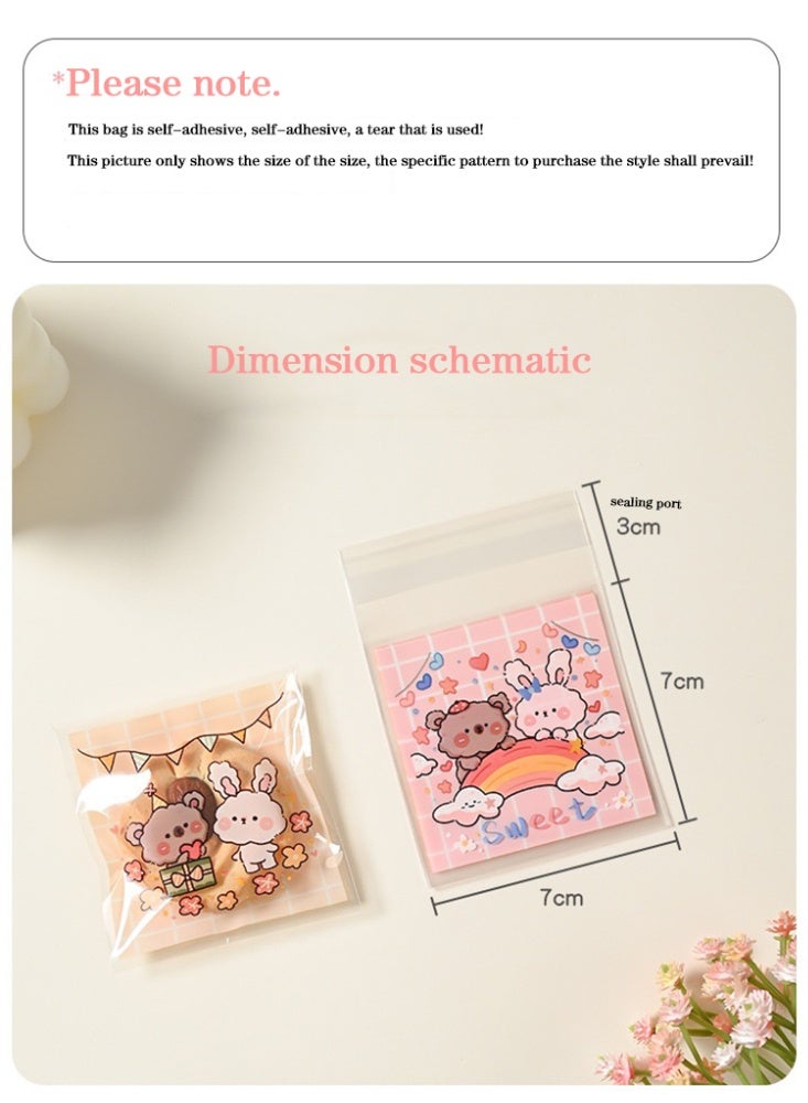 Neonix 100 PCS Resealable Cute Cookie Bags, 7 x 7 cm Self Adhesive Treat Bags, Flat Cellophane Goody Bags for Kids Party, Favor Candies and Desserts (Multicolors) - Image 2