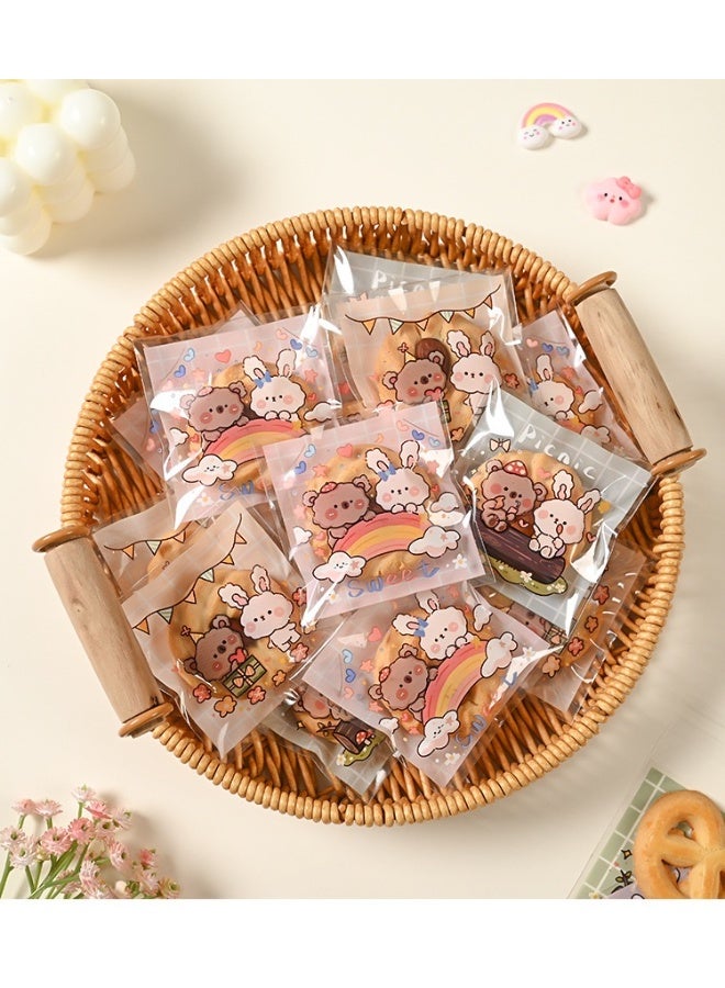 Neonix 100 PCS Resealable Cute Cookie Bags, 7 x 7 cm Self Adhesive Treat Bags, Flat Cellophane Goody Bags for Kids Party, Favor Candies and Desserts (Multicolors) - Image 3