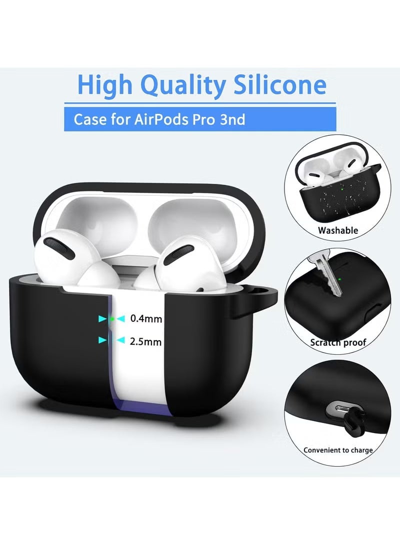 Silicone Protective Case Cover for AirPods Pro 3 with Cleaner Kit, Keychain for Women Men,Suitable for 3nd Generation Case Gift Sports lanyard（Black） - Image 3