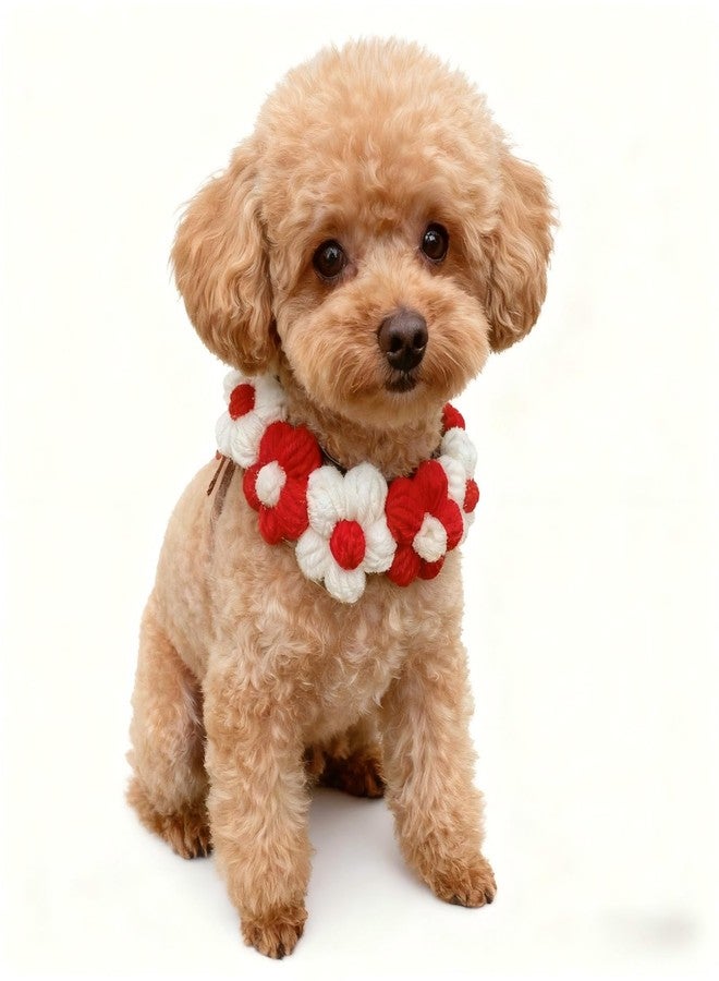 MITOCAPY Dog Costume,Handmade Dog Wedding Bandana and Birthday Bandana,Red and White Floral Design Necklace,Cute Medium Small Cat Collars for Daily, Cat Costumes for Party - Image 1