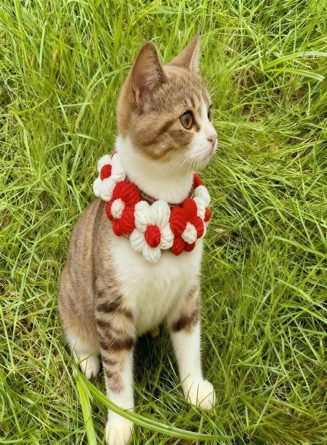 MITOCAPY Dog Costume,Handmade Dog Wedding Bandana and Birthday Bandana,Red and White Floral Design Necklace,Cute Medium Small Cat Collars for Daily, Cat Costumes for Party - Image 2