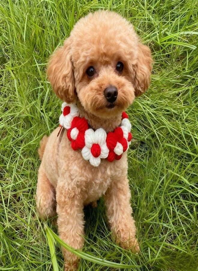 MITOCAPY Dog Costume,Handmade Dog Wedding Bandana and Birthday Bandana,Red and White Floral Design Necklace,Cute Medium Small Cat Collars for Daily, Cat Costumes for Party - Image 4