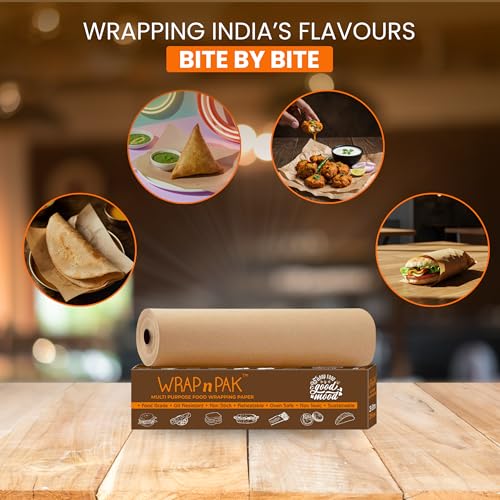 WRAP n PAK Food Wrapping Paper Roll (11 Inch x 25 Meter, Plain Brown, Pack of 1) Food Grade, Lab Tested | Oil Resistant, Non-Soggy Parchment Paper | Ideal for Roti, Chapati, Burger, Pizza - Image 2