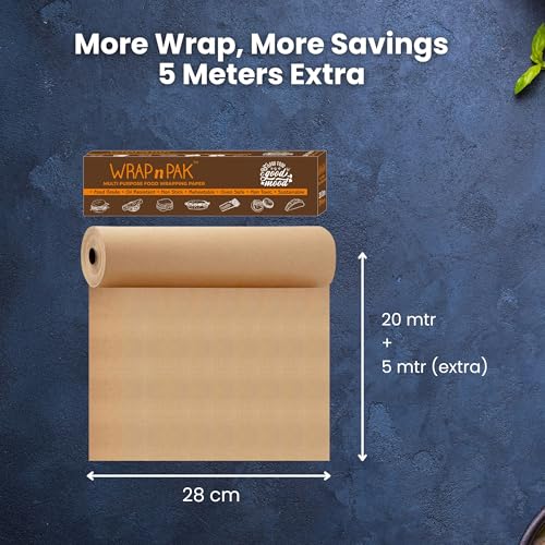 WRAP n PAK Food Wrapping Paper Roll (11 Inch x 25 Meter, Plain Brown, Pack of 1) Food Grade, Lab Tested | Oil Resistant, Non-Soggy Parchment Paper | Ideal for Roti, Chapati, Burger, Pizza - Image 5