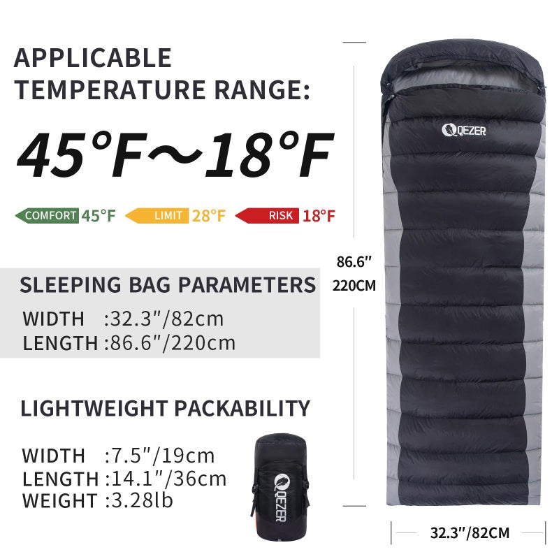 Qezer Down Sleeping Bag For Adults 600 Fill Power Cold Weather Ultralight Sleeping Bag With Compression Sack For Backpacking  Camping  Hiking - Image 2
