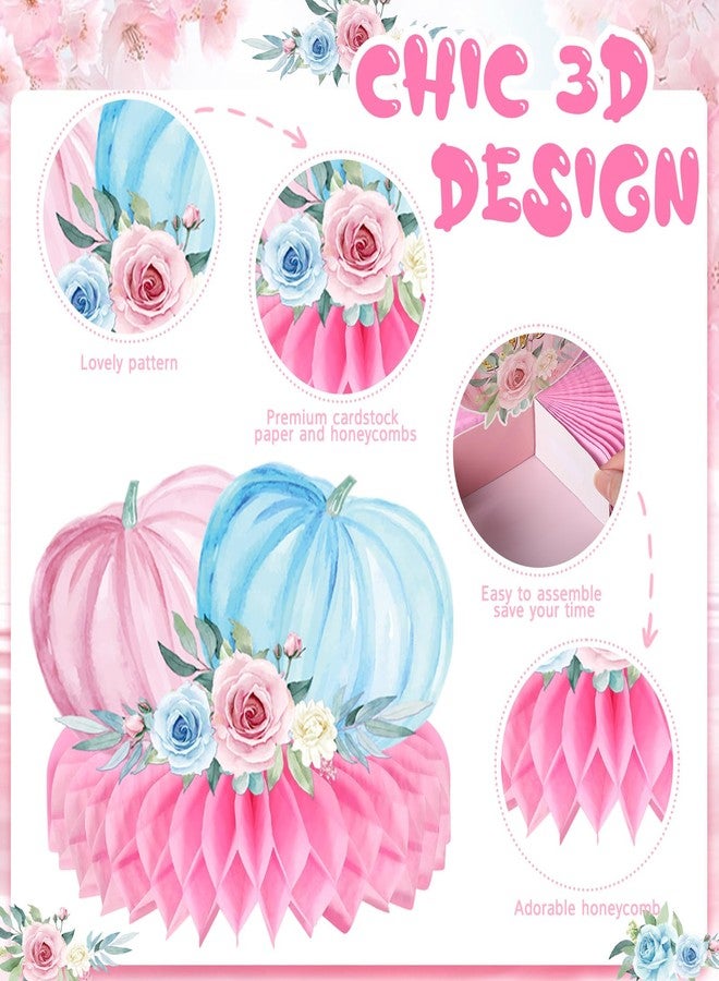 Zhanmai 12 Pcs Fall Thanksgiving Gender Reveal Decorations Pumpkin 3D Honeycomb Centerpieces He or She Table Decorations for Boy or Girl Gender Reveal Party Decor Baby Shower Supplies Pink and Blue - Image 3