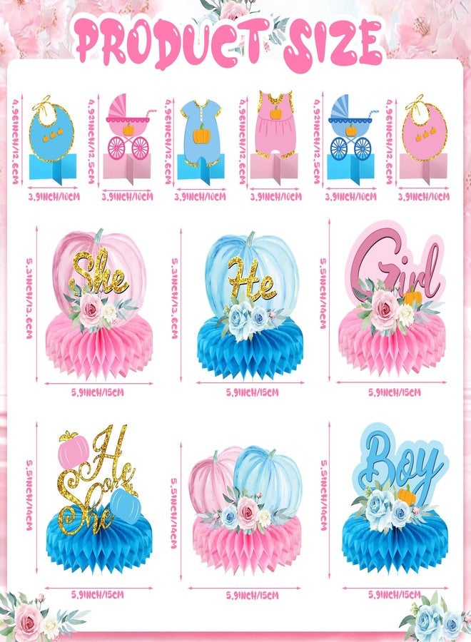 Zhanmai 12 Pcs Fall Thanksgiving Gender Reveal Decorations Pumpkin 3D Honeycomb Centerpieces He or She Table Decorations for Boy or Girl Gender Reveal Party Decor Baby Shower Supplies Pink and Blue - Image 2