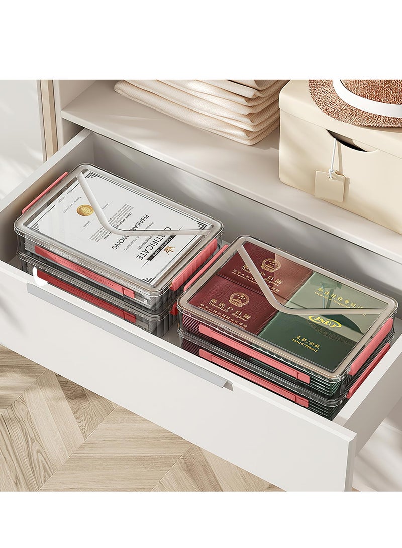 SYOSI Plastic Storage Bin with Lid Portable Project Case with Handle Stackable Certificate File Document Protector Transparent Box Clear Storage Box for A4 Letter Paper Photo Craft Scrapbook Red - Image 5