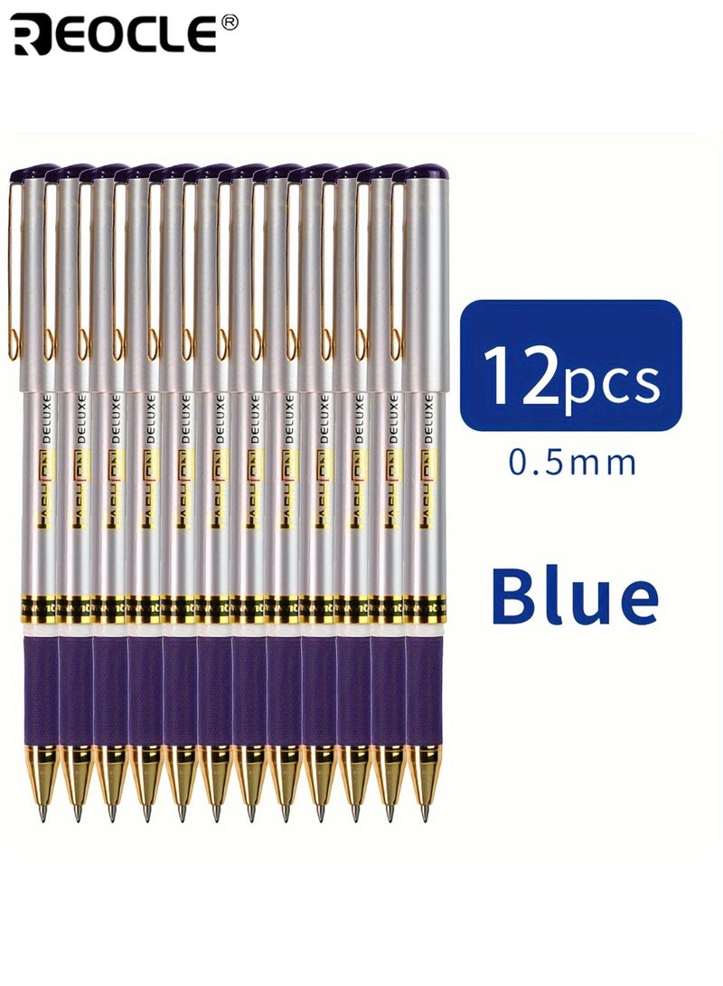 ريوكل ١٢ قلم توقيع إصدار محدود ٠.٥ ملم نقطة دقيقة حبر سريع الجفاف أزرق جسم بلاستيكي دائري غطاء بنظام الضغط كتابة سلسة للمكتب المدرسة الفنانين - Image 1