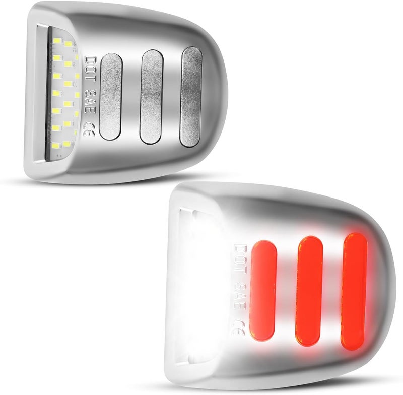 LESAUCE LED License Plate Lights Red OLED Neon Tube Tag Lights Chrome Housing Assembly Replacement for Chevy Silverado GMC Sierra 1500 2500 3500 Tahoe Suburban Escalade Yukon XL, 6000K White, 2PS - Image 1
