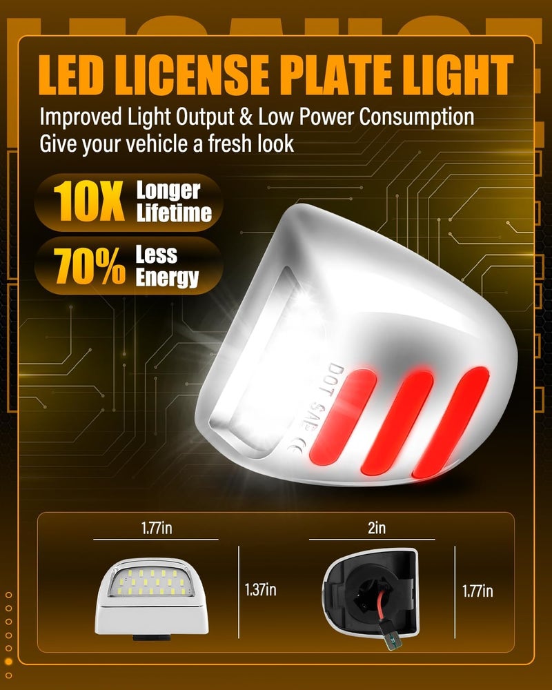 LESAUCE LED License Plate Lights Red OLED Neon Tube Tag Lights Chrome Housing Assembly Replacement for Chevy Silverado GMC Sierra 1500 2500 3500 Tahoe Suburban Escalade Yukon XL, 6000K White, 2PS - Image 3