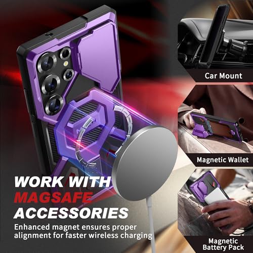 TONGATE Magnetic Stand for Samsung Galaxy S25 Ultra Case with Privacy Screen Protector, [Compatible with Magsafe] [Military Drop Protection] S25 Ultra Case with Camera Cover & Belt Clip,Purple Privacy - Image 3