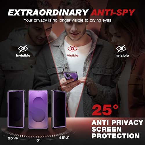 TONGATE Magnetic Stand for Samsung Galaxy S25 Ultra Case with Privacy Screen Protector, [Compatible with Magsafe] [Military Drop Protection] S25 Ultra Case with Camera Cover & Belt Clip,Purple Privacy - Image 4