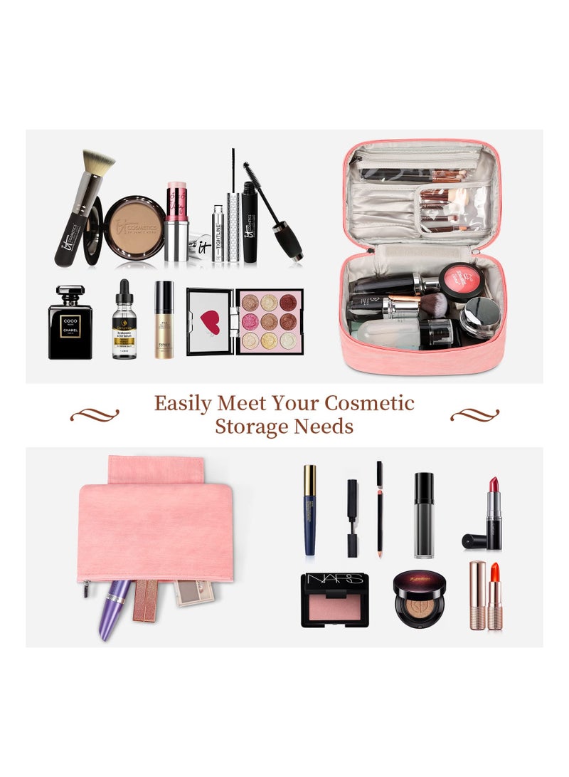 Excefore Waterproof Leather Cosmetic Travel Bag, Portable Makeup Brush Bag, Multifunctional Makeup Organizer Bag for Travel - Image 2