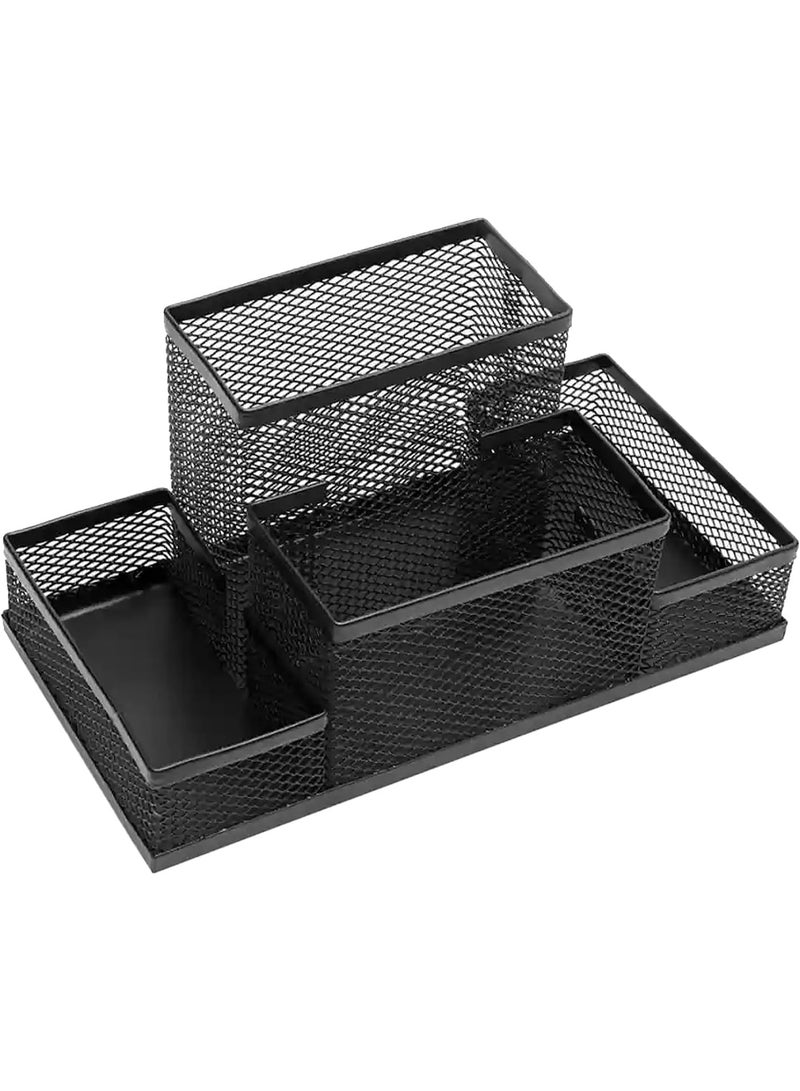 Metal mesh desk organizer with 4 compartments, pen and paper holder, office supplies, storage organizer, accessories for home and school, black - Image 2