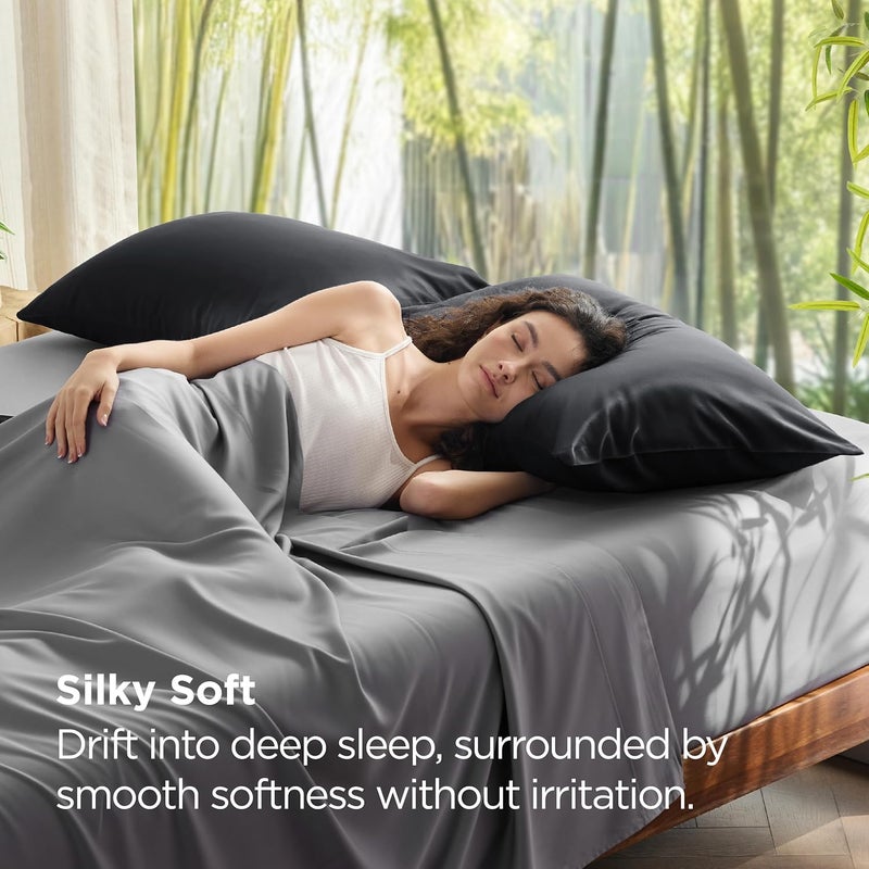Bedsure Zipper Pillow Cases Queen, Cooling Pillow Cases Queen Size Set of 2, Rayon Derived from Bamboo Cooling Pillowcases for Hot Sleepers, Soft & PureWoven Bed Pillow Covers, Black, 20x30 Inches - Image 3