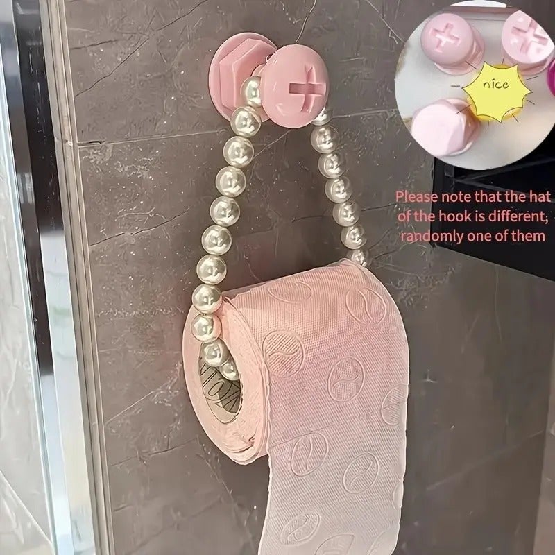 PETO Pearl Chain Toilet Paper Holder, No Drilling Wall Mount, Space Saving, and, Modern Home Decor, bathroom essentials accessories, Bathroom Organizing Accessories, Bathroom Accessory, Holiday Gift - Image 1